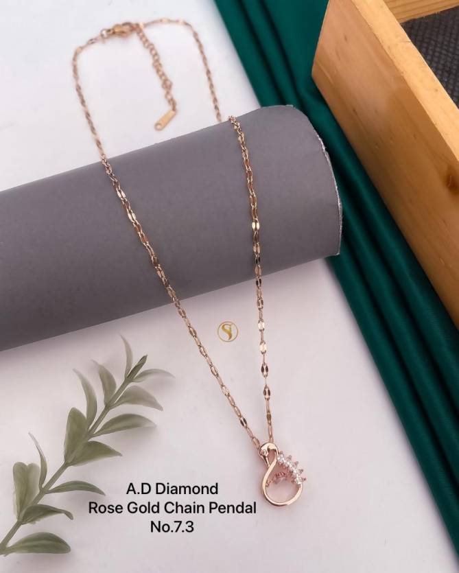 5 AD Diamond Designer Rose Gold Chain Pendant Wholesalers In Delhi
